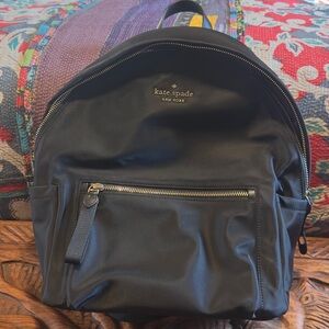 kate spade Black Nylon Backpack with Gold Hardware and Front Pocket